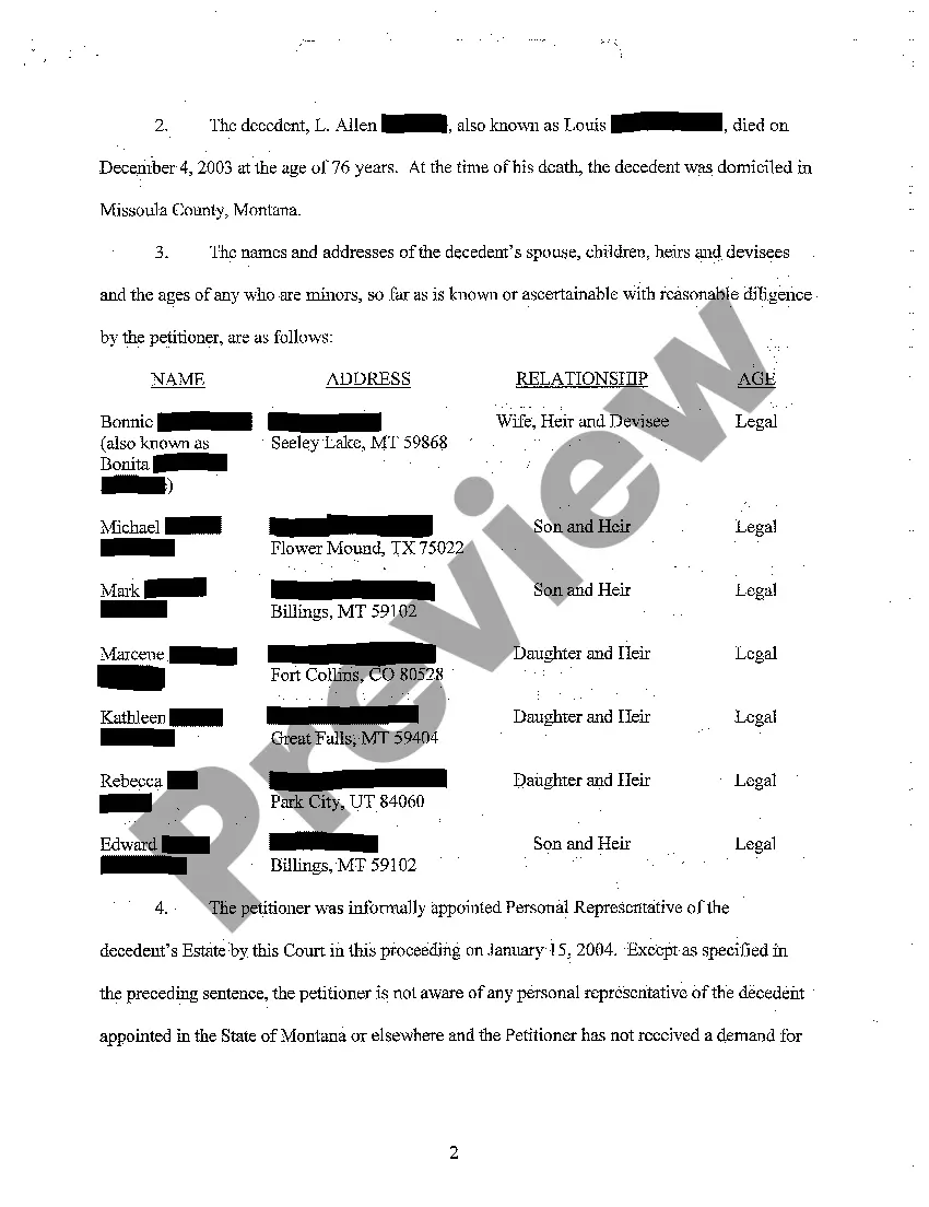 Get A05 Petition for Formal Probate of Will and Determination of Testacy and Heirs Preview A05 Petition for Formal Probate of Will and Determination of Testacy and Heirs