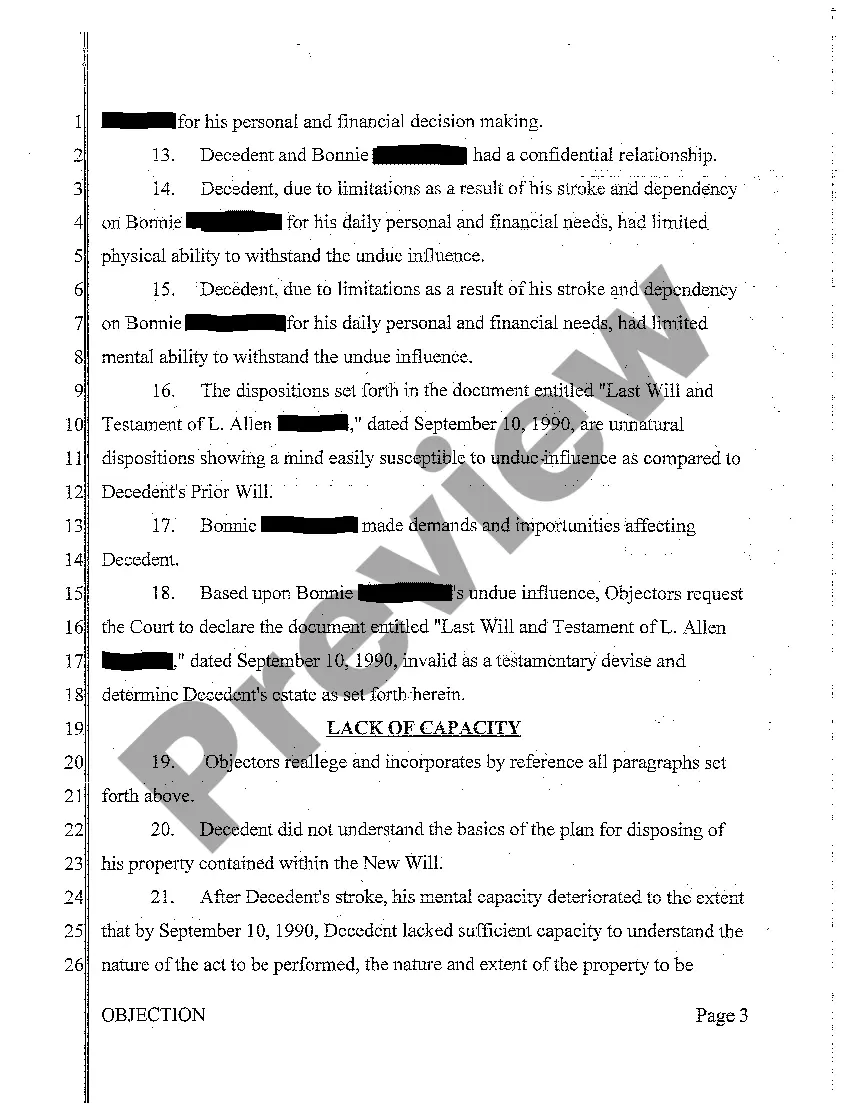 Preview A08 Objection to Petition for Formal Probate of Will and Determination of Testacy and Heirs and Demand for Jury Trial
