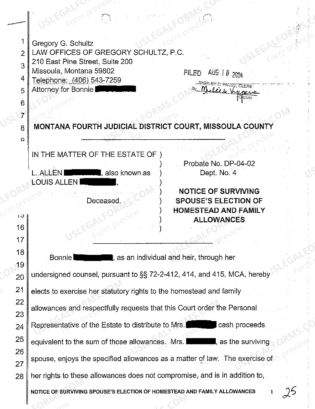 Preview A09 Motion for Extension of Time to Exercise Right of Spousal Election