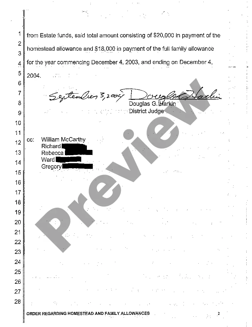 Preview A12 Order Regarding Homestead and Family Allowances