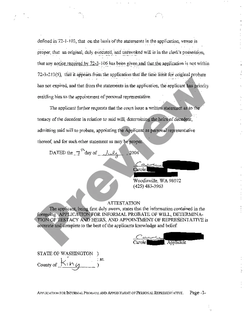 Preview A01 Application for Informal Probate of Will, Determination of Testacy and Heirs, And Appointment of Personal Representative