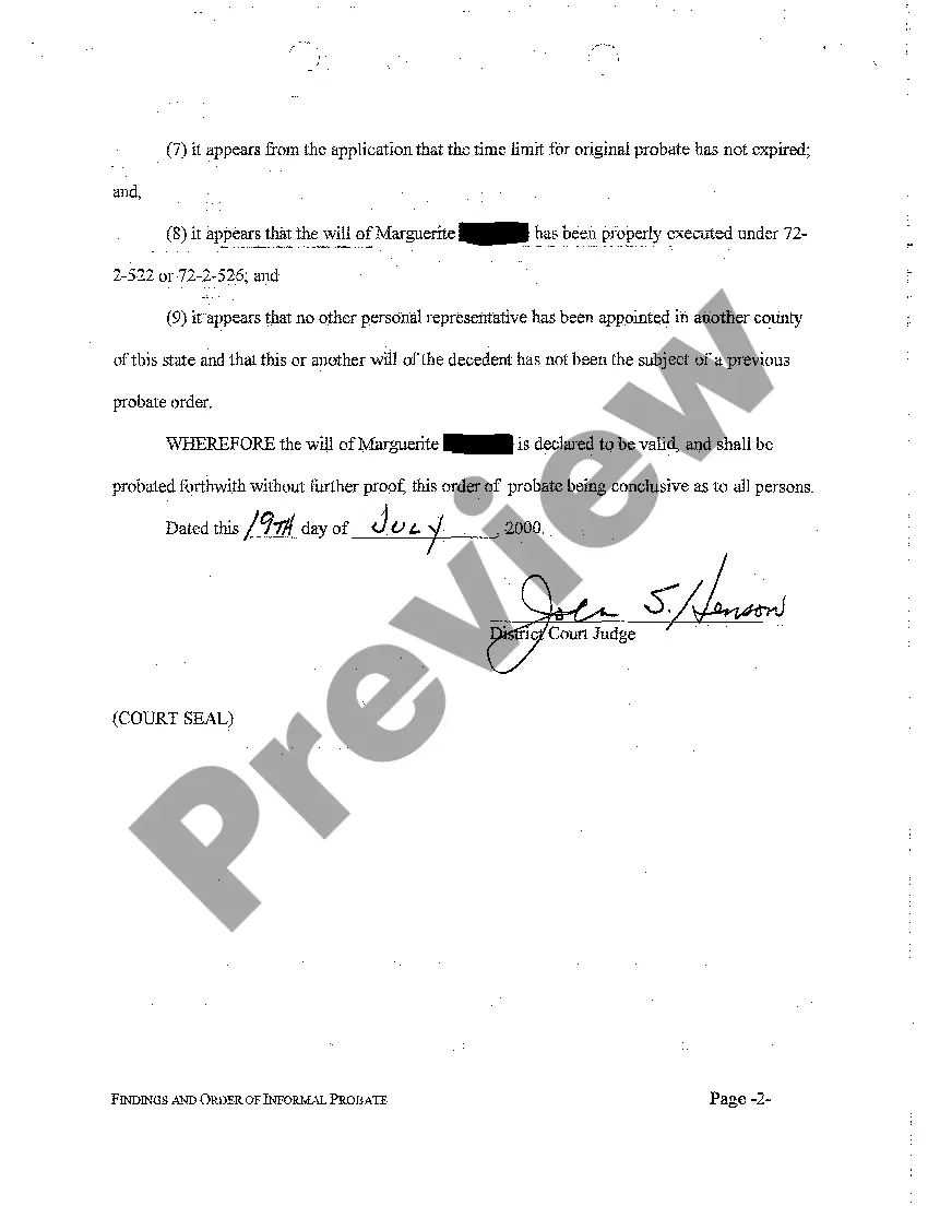 Preview A02 Findings and Order of Informal Probate