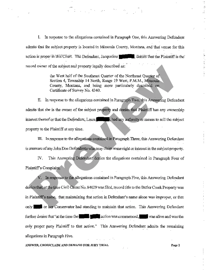 Preview A03 Answer, Crossclaim and Demand For Jury Trial