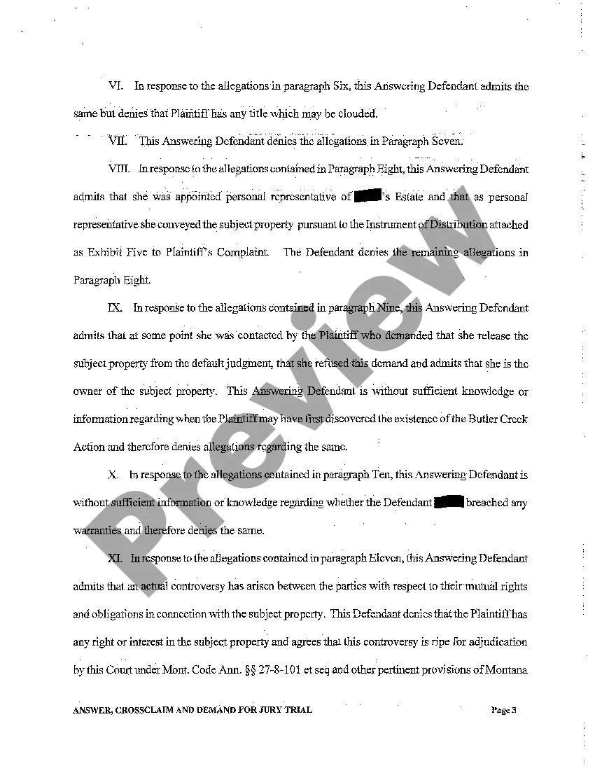 Preview A03 Answer, Crossclaim and Demand For Jury Trial