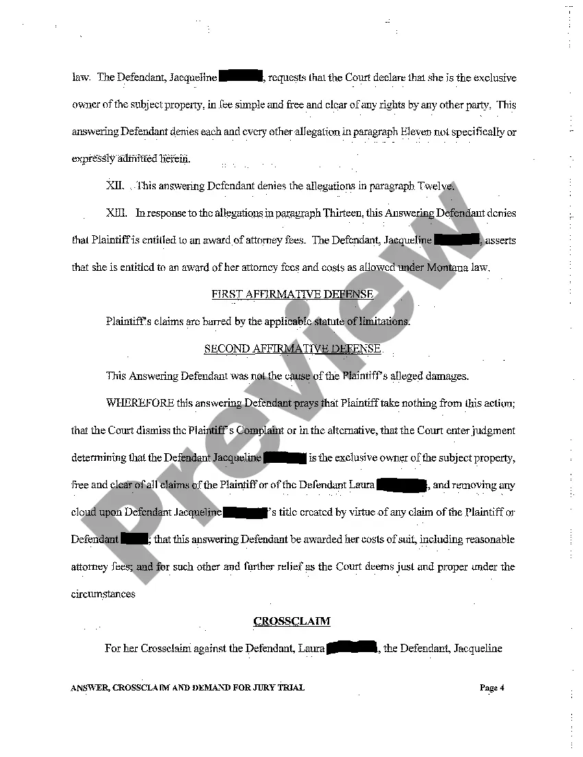 Preview A03 Answer, Crossclaim and Demand For Jury Trial