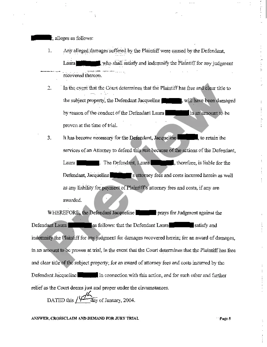 Preview A03 Answer, Crossclaim and Demand For Jury Trial