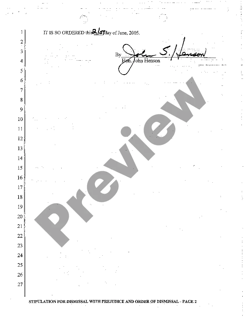 Preview A05 Stipulation for Dismissal with Prejudice and Order of Dismissal
