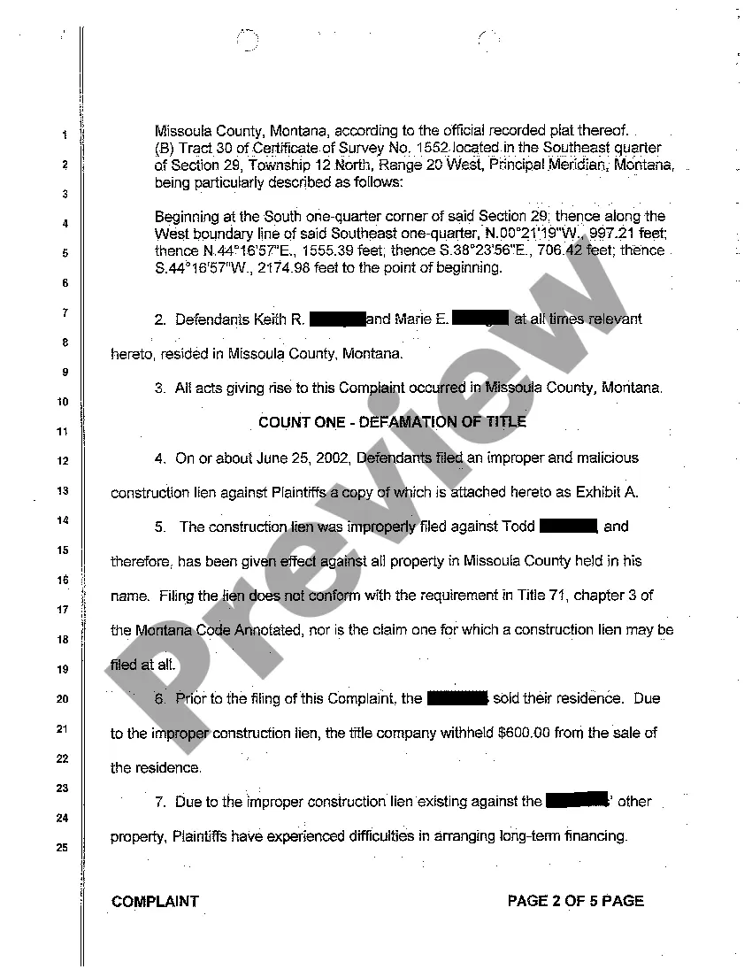 Get A01 Complaint regarding Defamation of Title Preview A01 Complaint regarding Defamation of Title