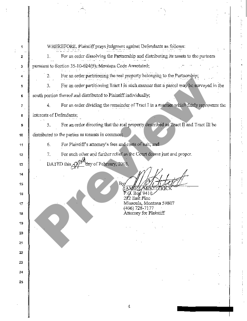 Complaint Partition Montana Withholding Form US Legal Forms