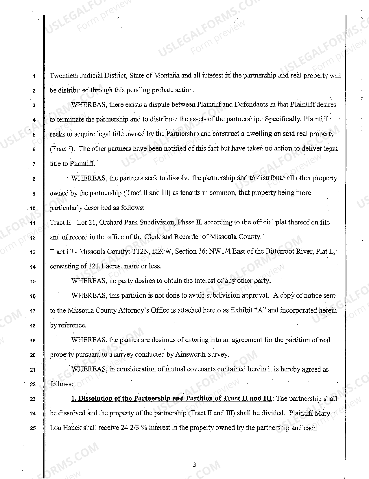 Montana Stipulation and Order to Partition Real Property US Legal Forms