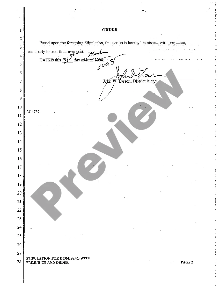 Preview A04 Stipulation for Dismissal with Prejudice and Order