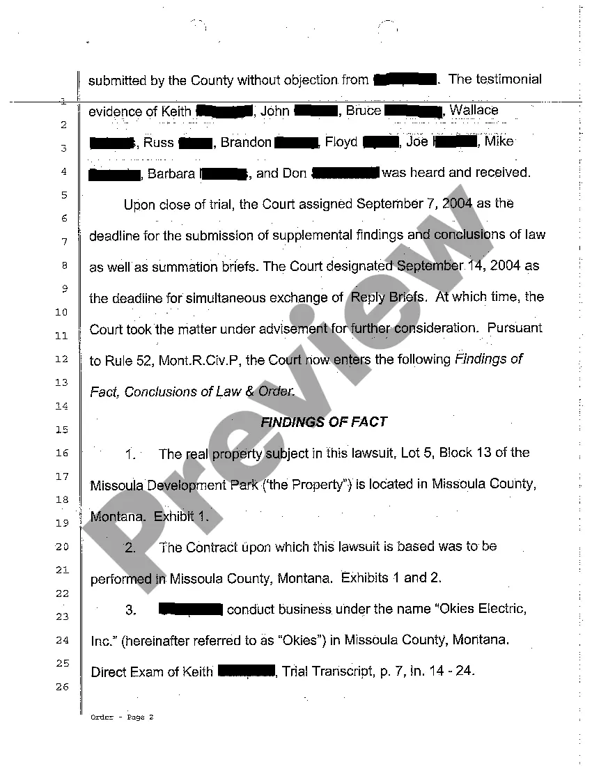 Preview A05 Findings of Fact, Conclusion of Law and Order