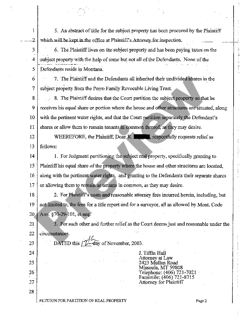 Get A01 Petition for Partition of Real Property Preview A01 Petition for Partition of Real Property