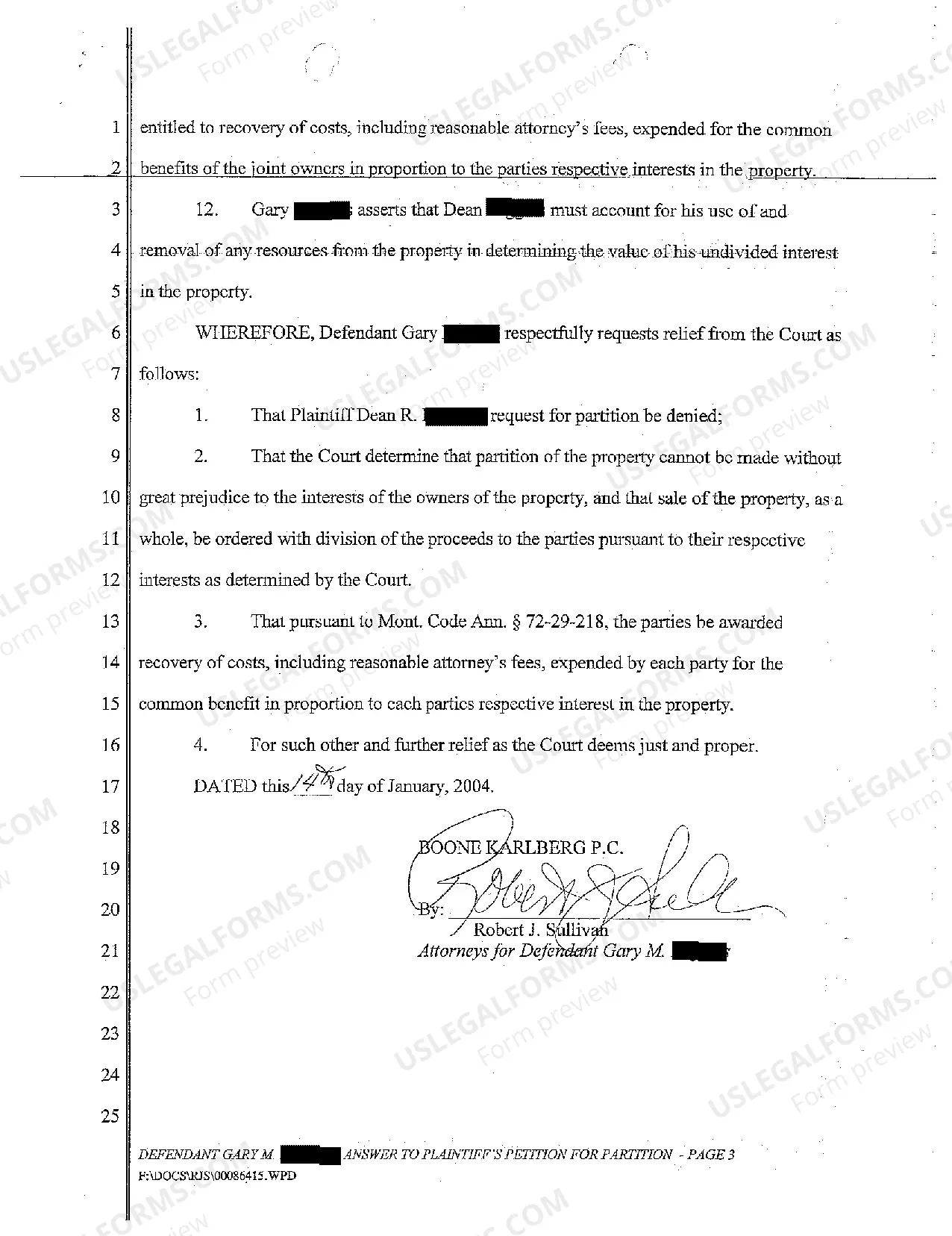 Preview A02 Defendant's Answer to Plaintiff's Petition for Partition