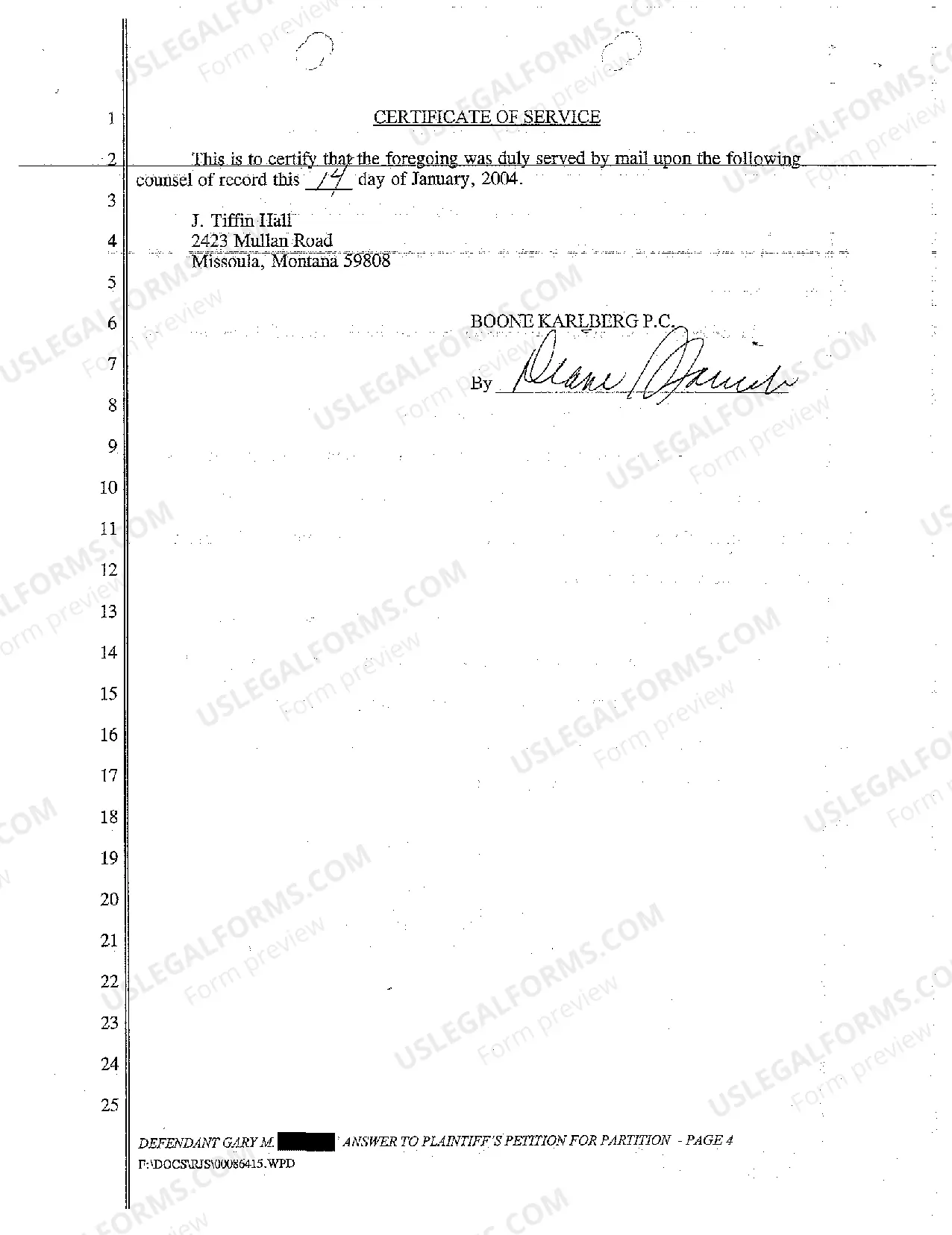 Preview A02 Defendant's Answer to Plaintiff's Petition for Partition