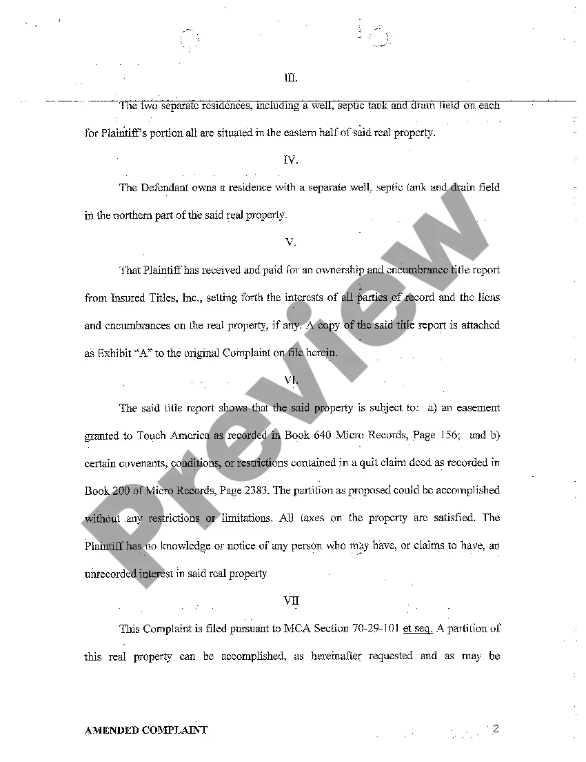 Preview A01 Amended Complaint for Partition of Property