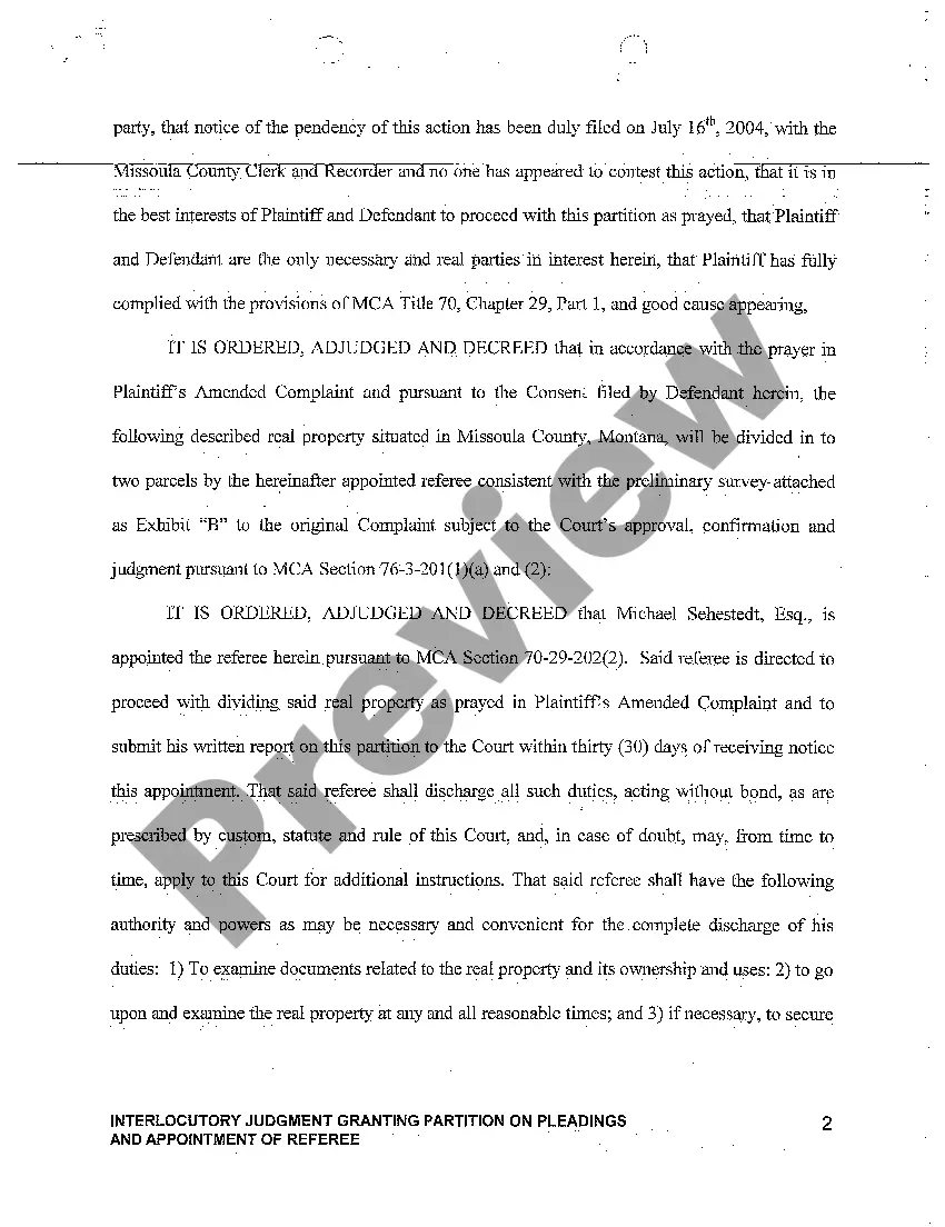 Get A05 Interlocutory Judgment Granting Partition on Pleadings and Appointment on Referee Preview A05 Interlocutory Judgment Granting Partition on Pleadings and Appointment on Referee