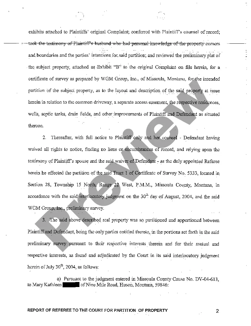 Get A06 Report of Referee to the Court for Partition of Property Preview A06 Report of Referee to the Court for Partition of Property