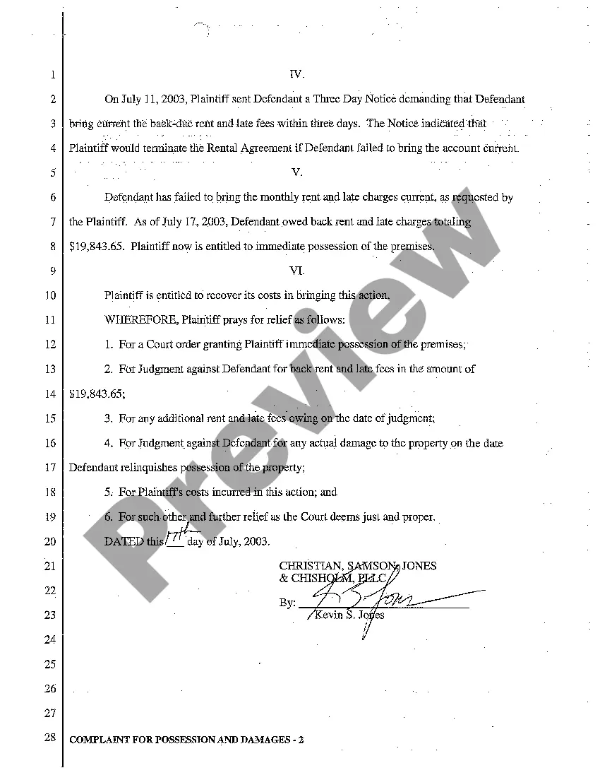 Get A01 Complaint for Possession and Damages Preview A01 Complaint for Possession and Damages