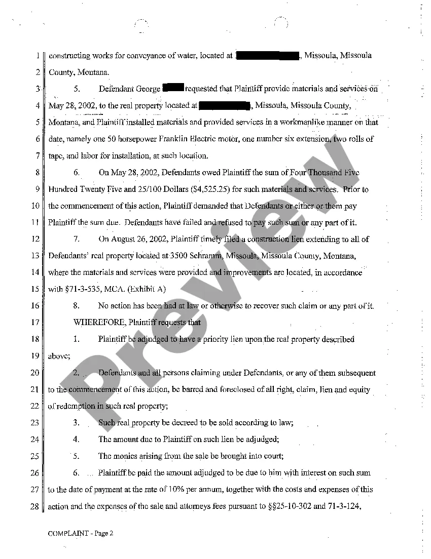 Preview A01 Complaint for Foreclosure