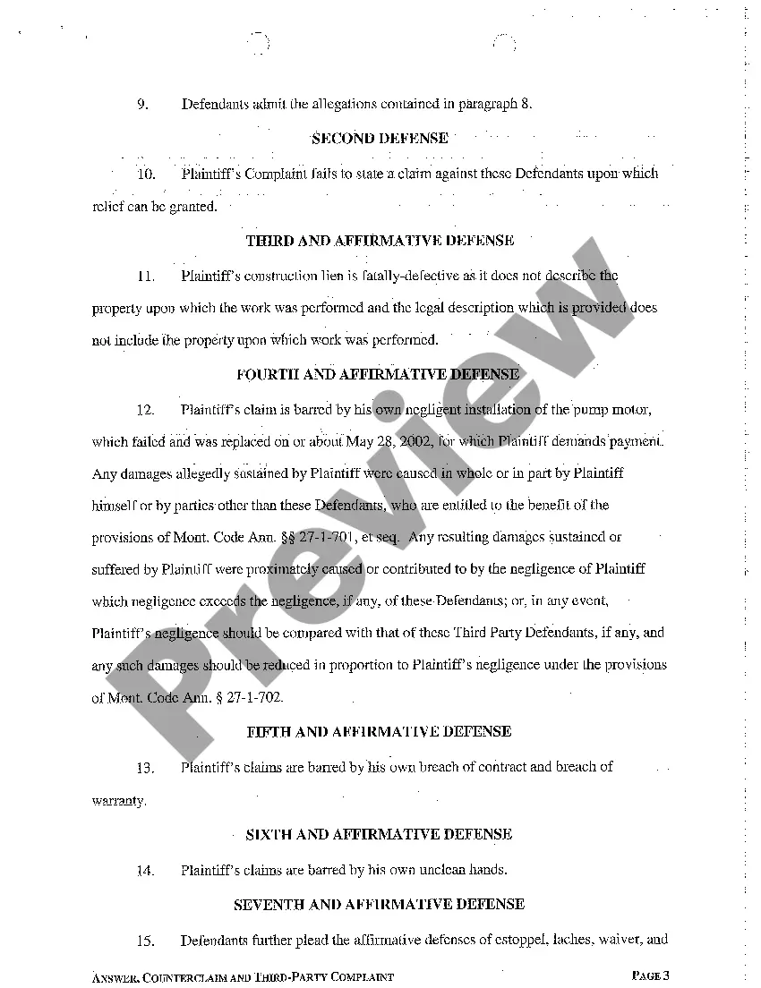 Preview A02 Answer, Counterclaim and Third Party Complaint