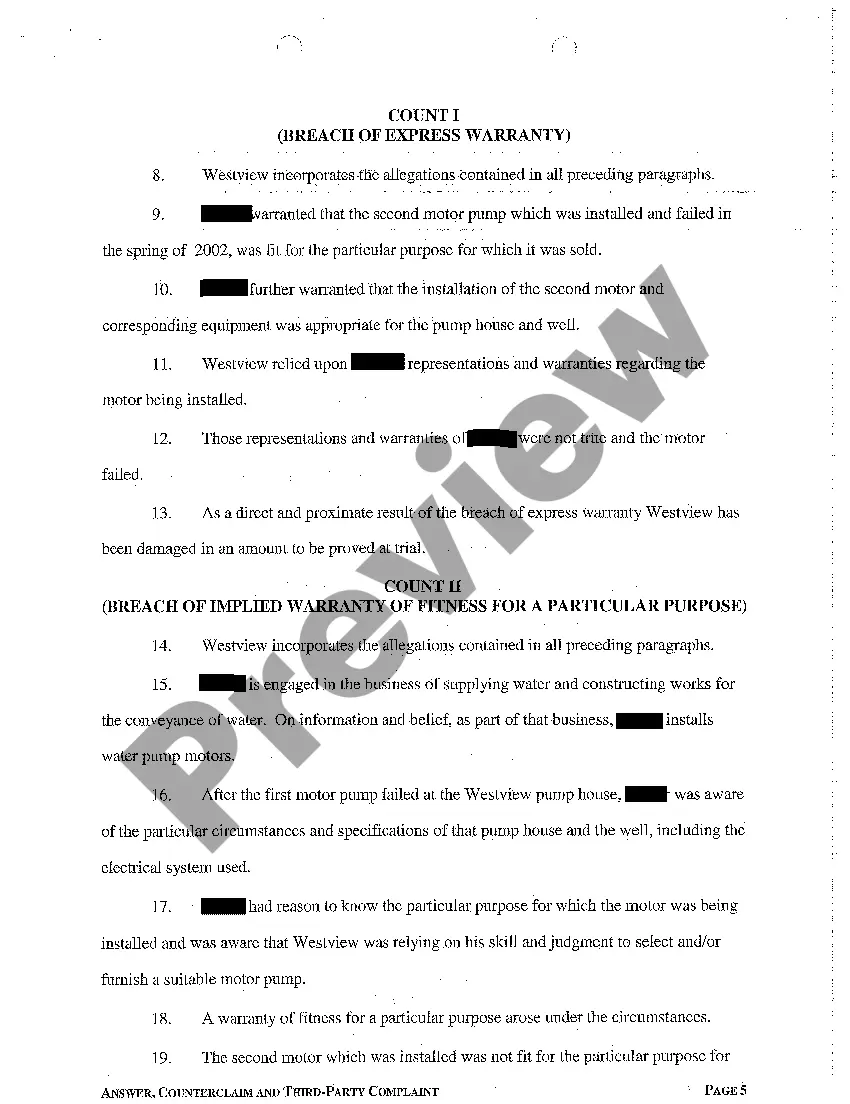 Preview A02 Answer, Counterclaim and Third Party Complaint