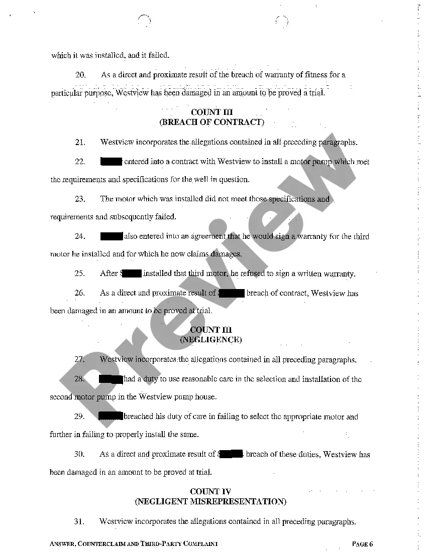 Preview A02 Answer, Counterclaim and Third Party Complaint