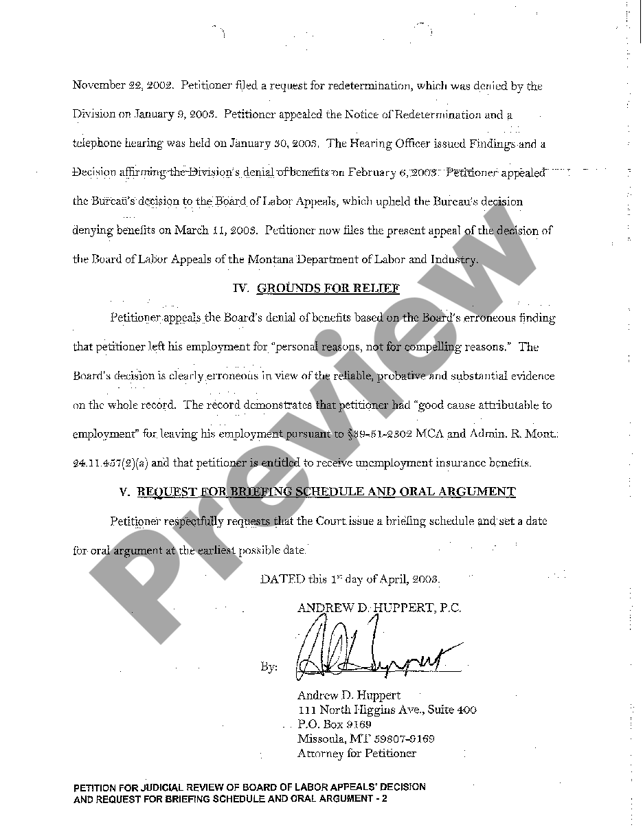 page 1 A01 Petition for Judicial Review of Board of Labor Appeals Decision Request for Briefing Schedule and Oral Argument preview