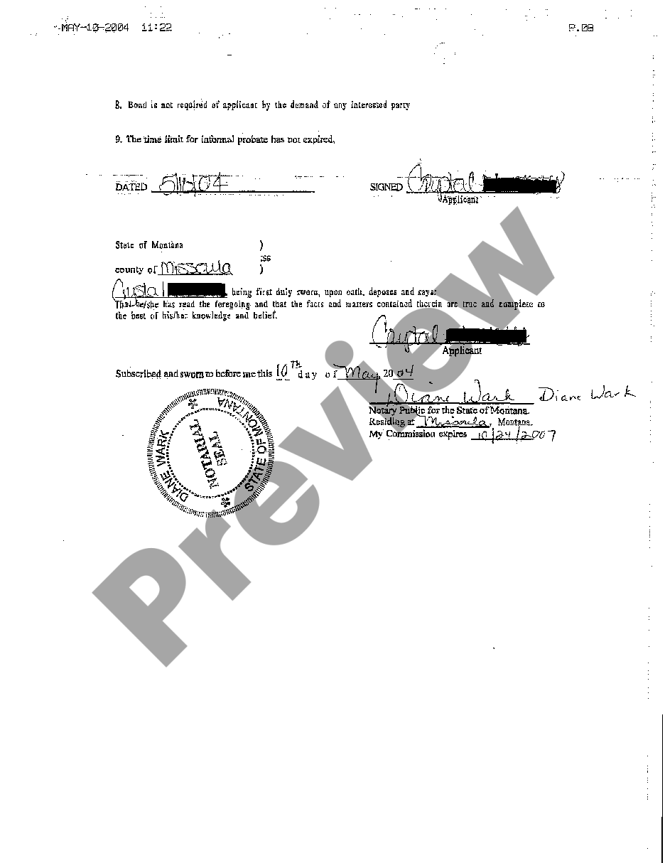page 1 A01 Application for Informal Probate and Appointment of Personal Representative preview