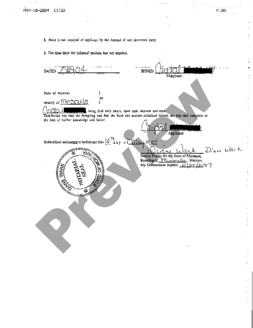 Preview A01 Application for Informal Probate and Appointment of Personal Representative