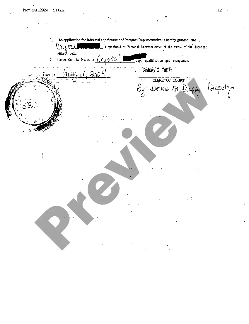 Preview A01 Application for Informal Probate and Appointment of Personal Representative