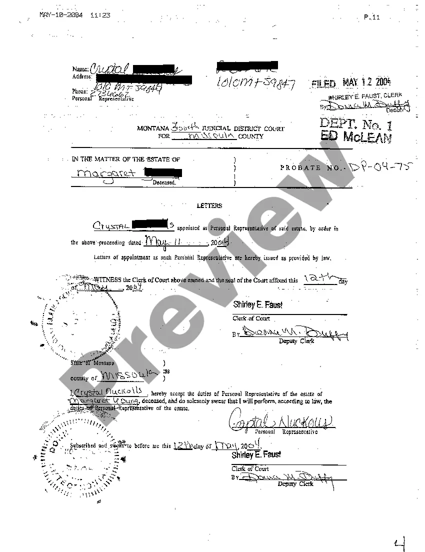 Preview A02 Order of Informal Probate and Appointment of Personal Representative