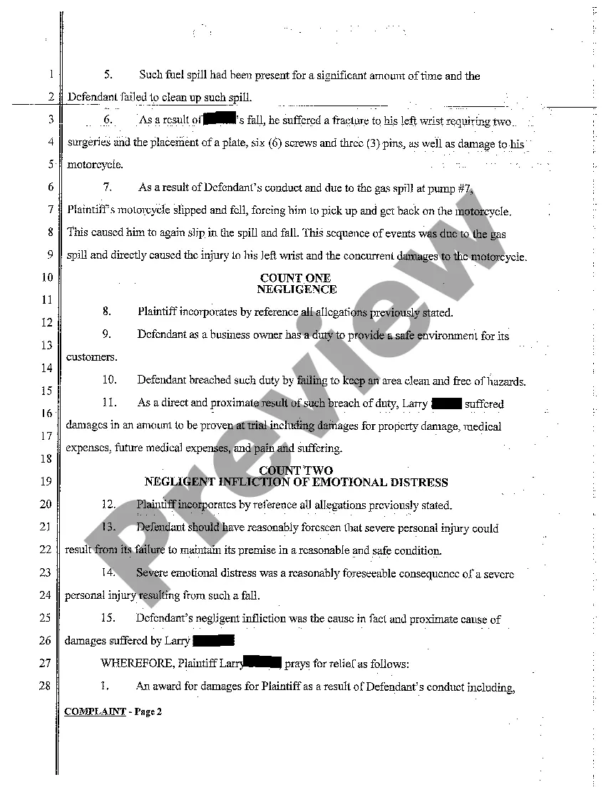 Preview A01 Complaint regarding Duty to Invitees