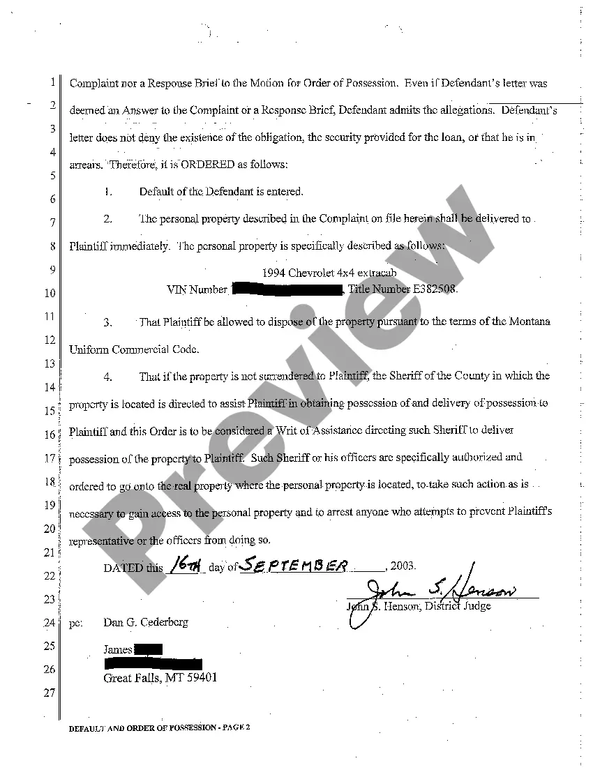 Preview A04 Default and Order of Possession