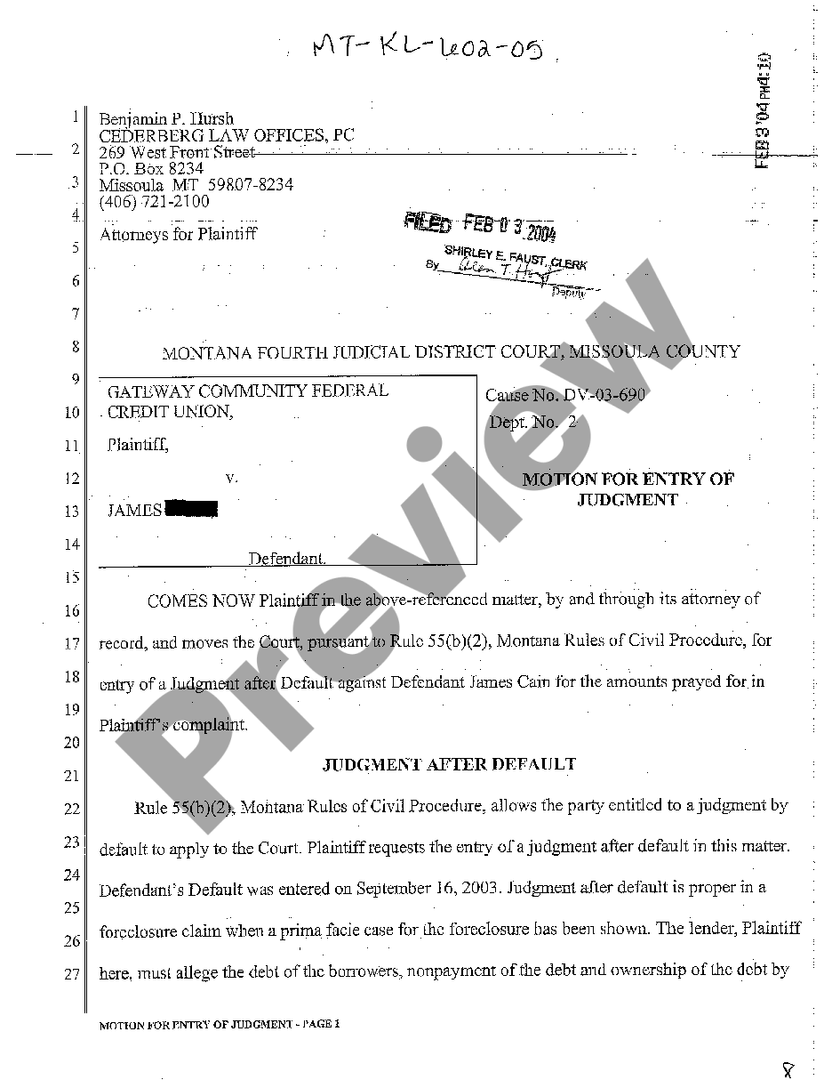 Motion For Entry Of Judgment