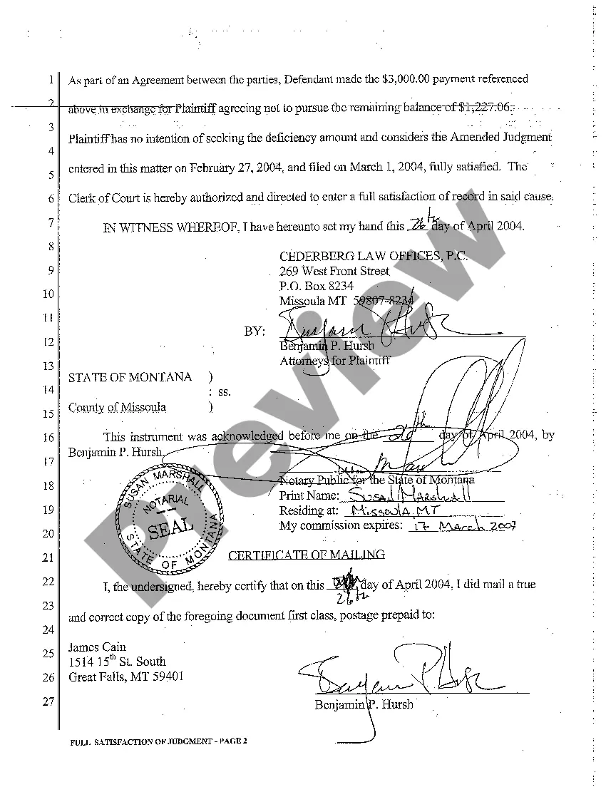 Preview A10 Full Satisfaction of Judgment