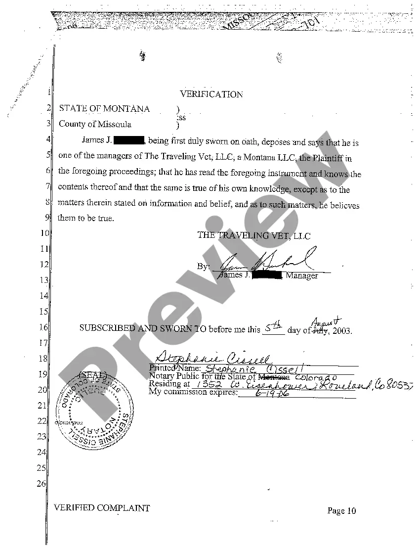 Preview A01 Verified Complaint for Debt Collection