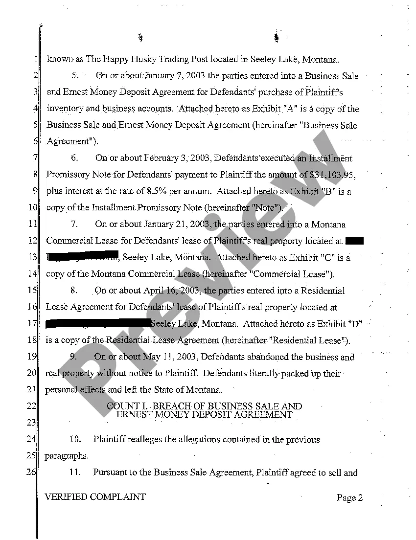 Preview A01 Verified Complaint for Debt Collection