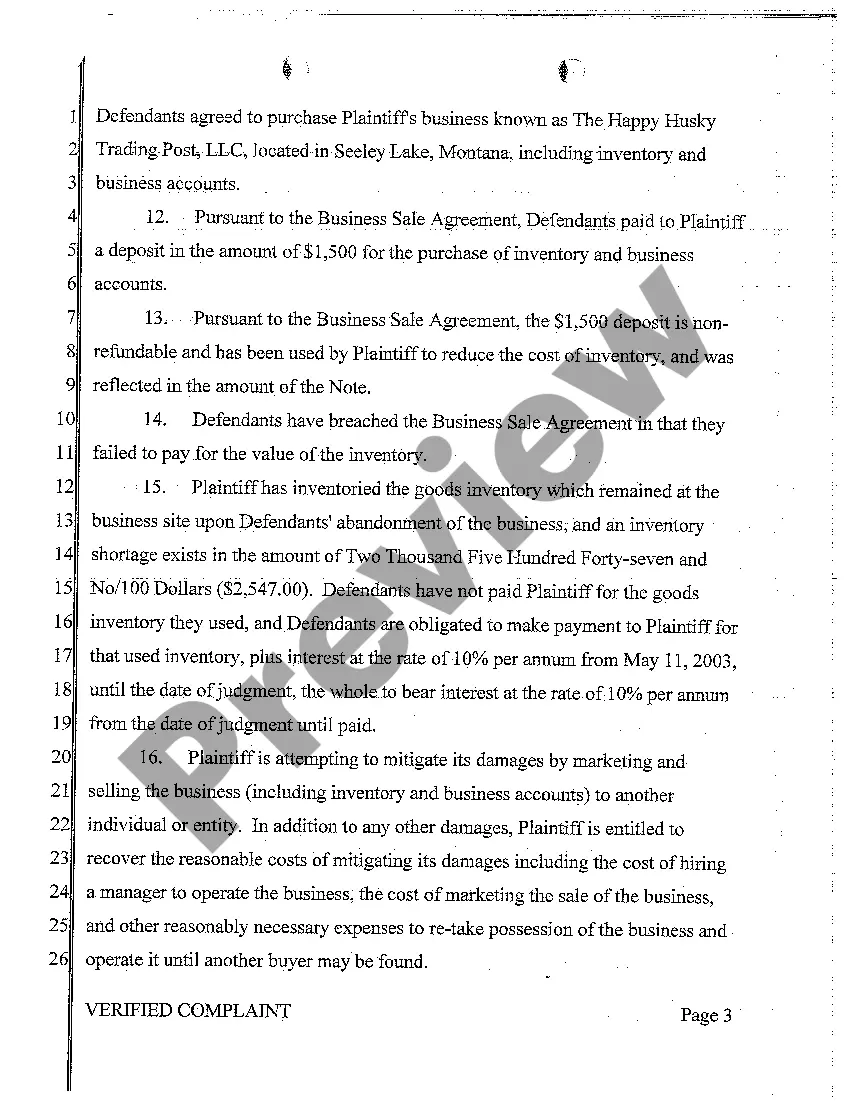 Preview A01 Verified Complaint for Debt Collection