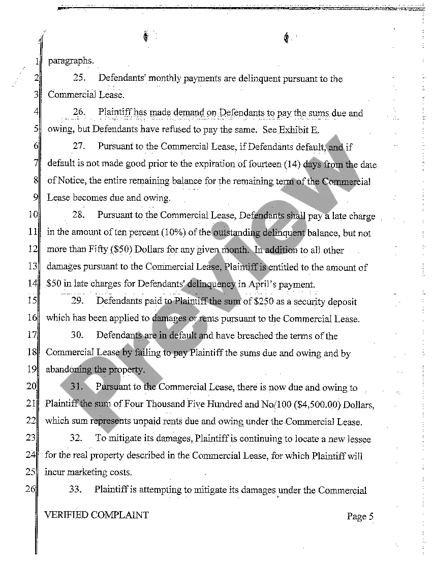 Preview A01 Verified Complaint for Debt Collection