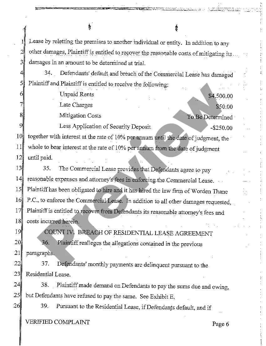 Preview A01 Verified Complaint for Debt Collection