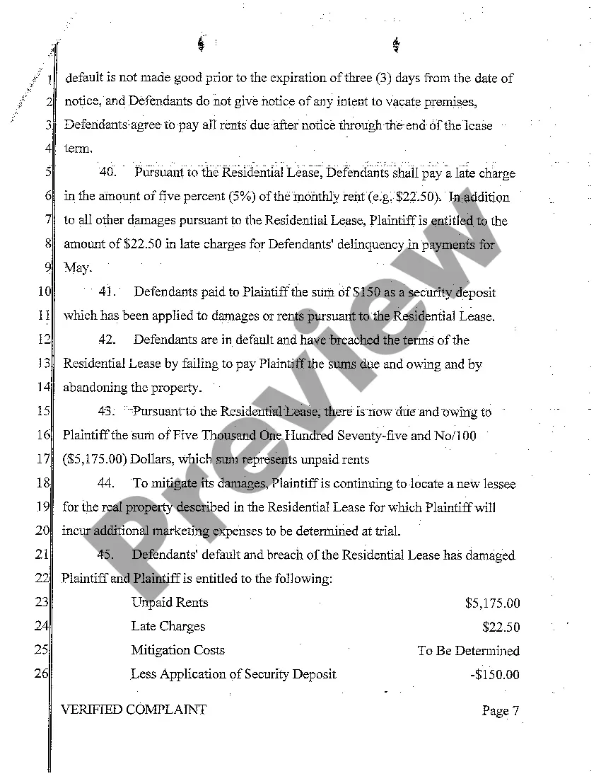 Preview A01 Verified Complaint for Debt Collection