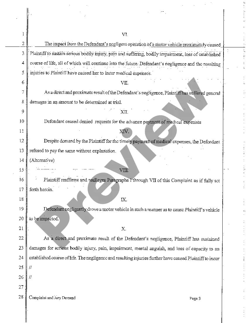 Preview A01 Complaint and Jury Demand for Auto Accident