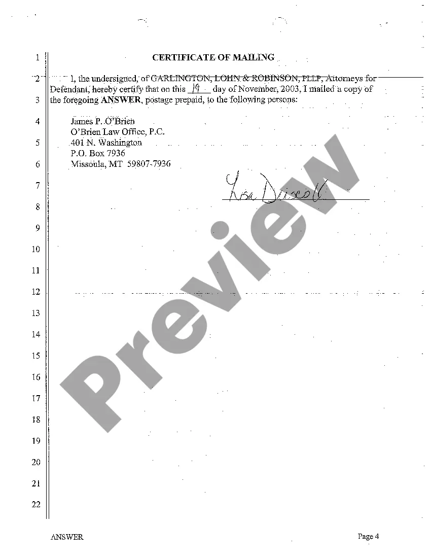 Preview A02 Answer to Complaint for Auto Accident