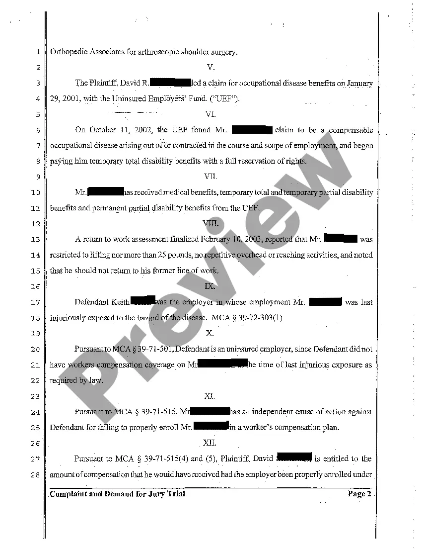 Get A01 Complaint and Demand for Jury Trial regarding Workers Compensation Preview A01 Complaint and Demand for Jury Trial regarding Workers Compensation