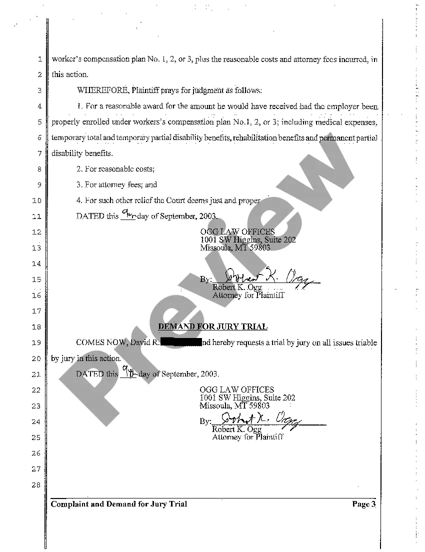 Get A01 Complaint and Demand for Jury Trial regarding Workers Compensation Preview A01 Complaint and Demand for Jury Trial regarding Workers Compensation