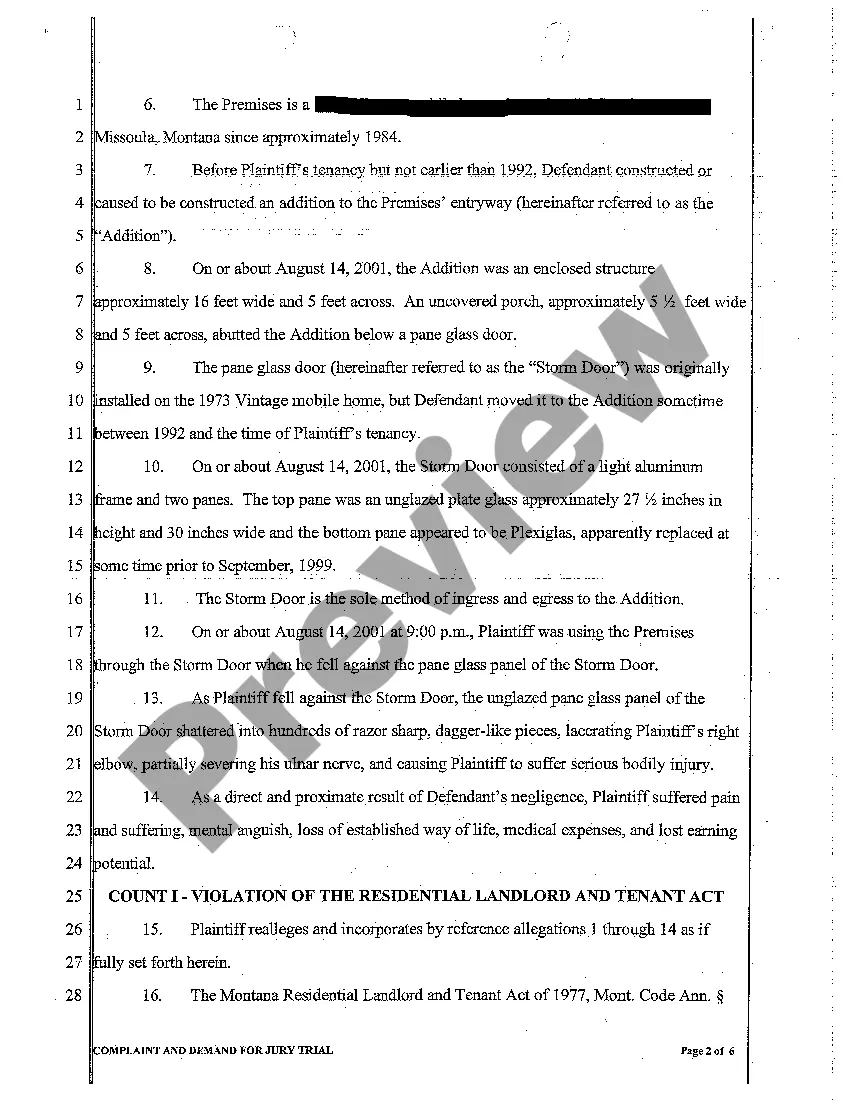 Preview A01 Complaint and Demand for Jury Trial regarding Negligence