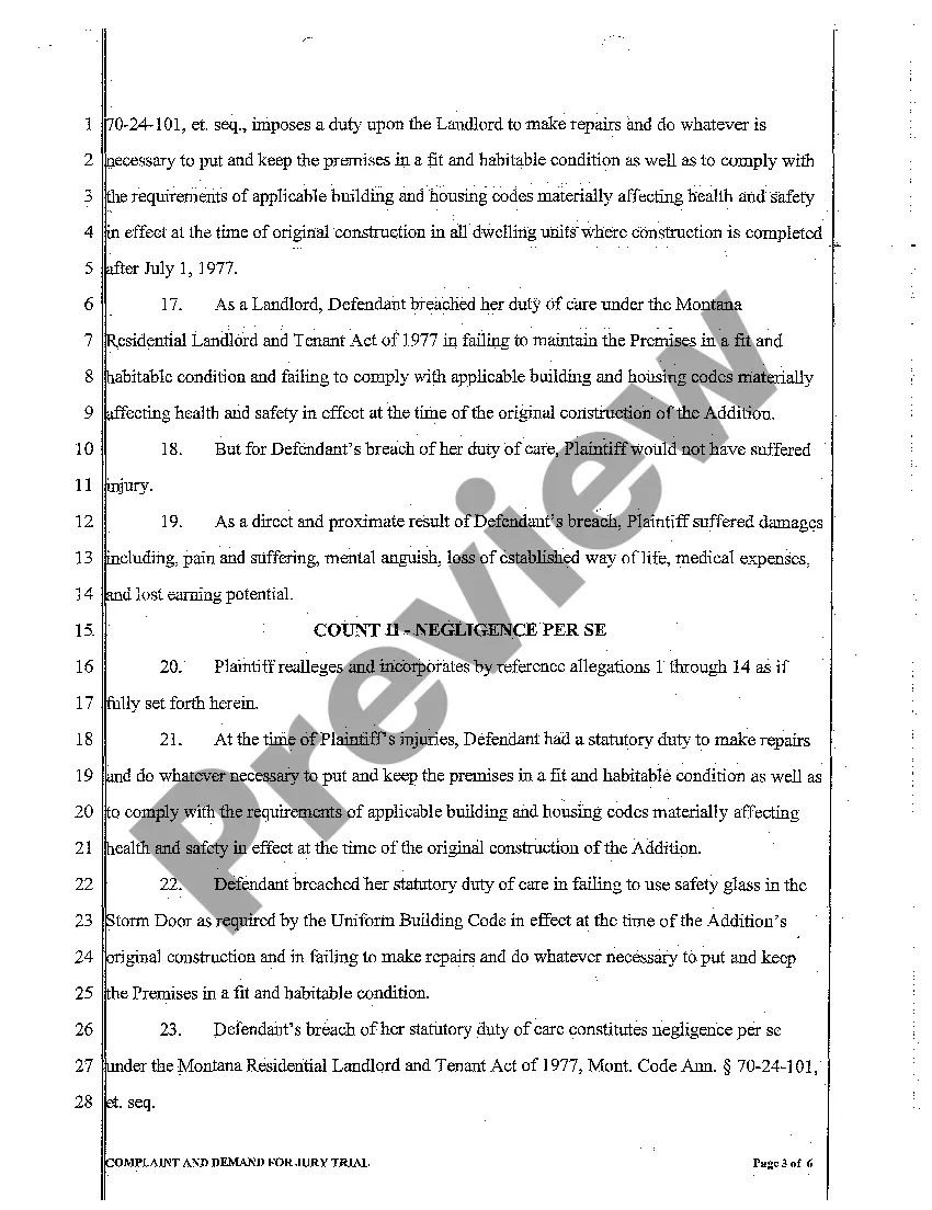 Preview A01 Complaint and Demand for Jury Trial regarding Negligence