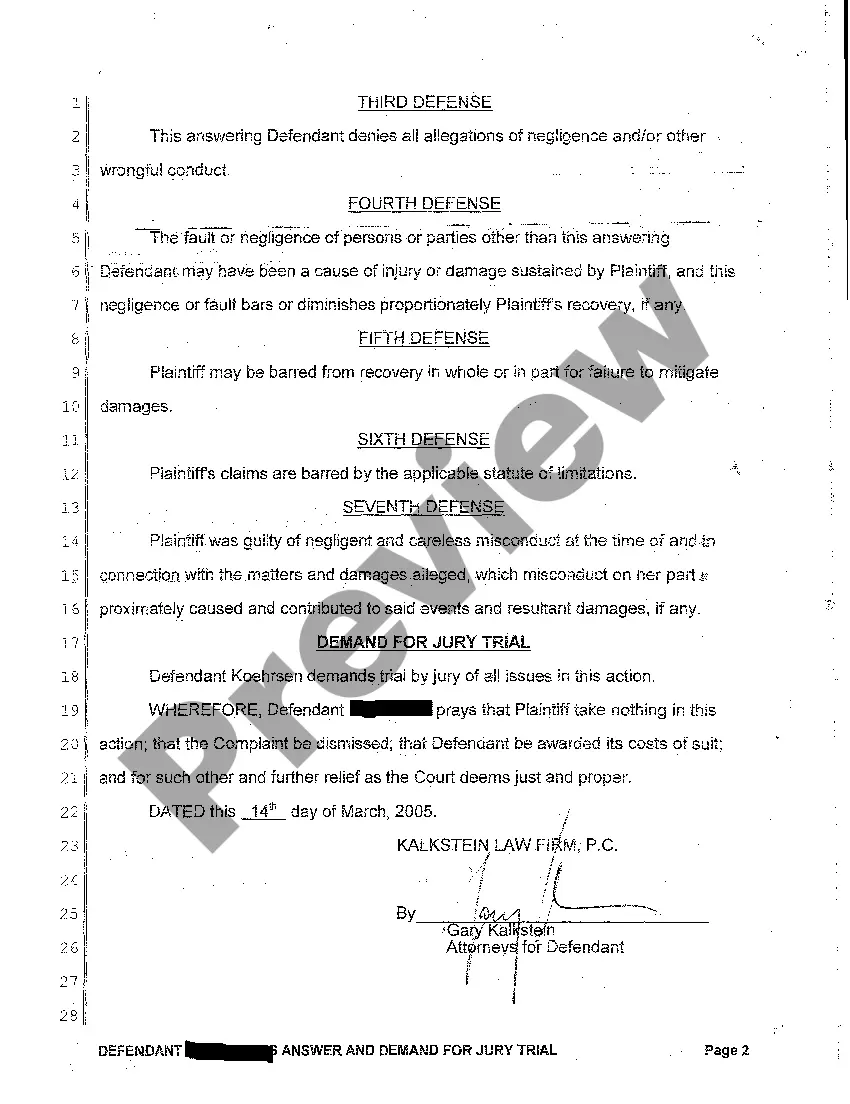 Get A11 Defendant's Answer and Demand for Jury Trial Preview A11 Defendant's Answer and Demand for Jury Trial