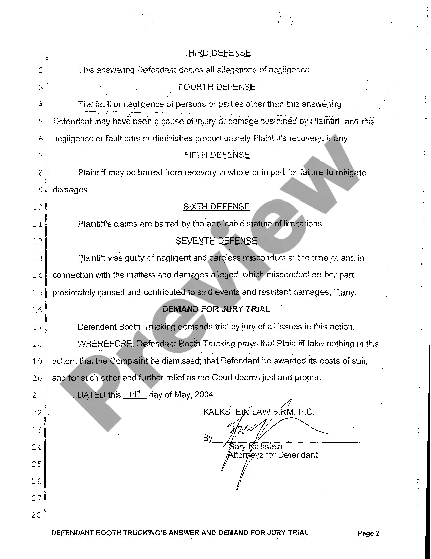 Preview A03 Defendant's Answer and Demand for Jury Trial